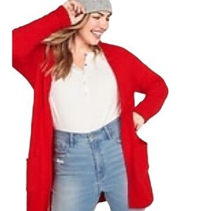 NWT Old Navy Soft Bright Red Cardigan L Tall